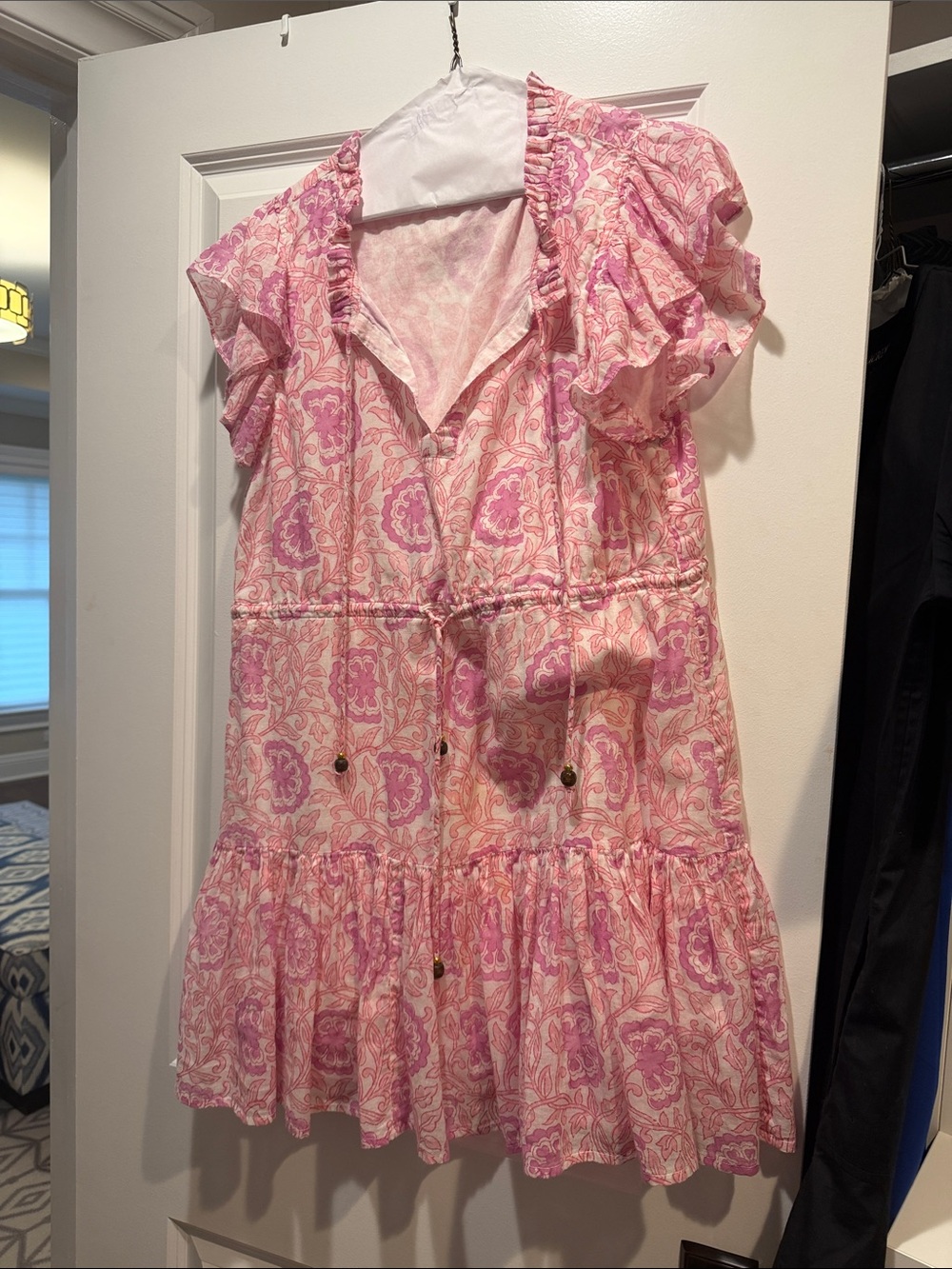 Oliphant Pink Paisley Ruffle Tiered Dress